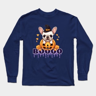 JACK O LANTERN PUMPKIN Ghost Halloween and French Bulldog Long Sleeve T-Shirt